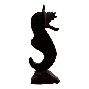 ¿Ébano tallado a mano vintage? Estatuilla de caballito de mar de madera mate escultura LEER** - Imagen 1 de 21