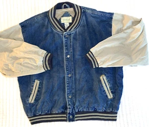 Vintage 80er 90er Great Land Baseball Jacke Denim Beige Blau XL - Bild 1 von 7