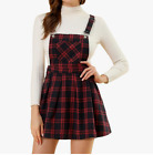 Allegra K Women's Checks Adjustable Strap Pinafore Overall skirt Suspender M ~
