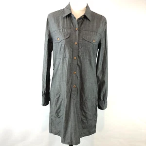 Trenery Womens Long Sleeve Button-Up Cotton Tunic Dress Pockets Grey Coastal 6 - Picture 1 of 19