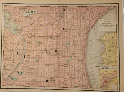 Antique color lithograph map plan Philadelphia, Pennsylvania McNally 1895 - Image 1 of 4