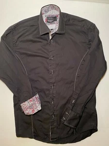 Envy Button-up Shirt Men's Slim Fit Black Paisley Flip Cuff Contrast Stitch Sz M - Picture 1 of 3