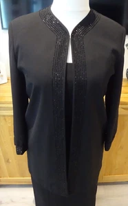 Windsmoor Long Evening Dress matching Jacket-Black Beaded Trim - Picture 1 of 17