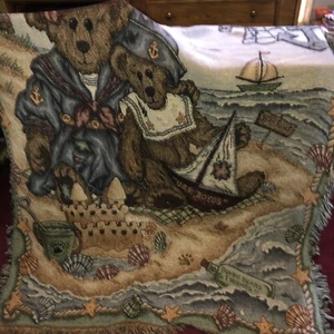 VTG Boyds Bears Shipmates Beach Fringe Throw Blanket Tapestry 70"x50" Teddy Bear - Picture 1 of 7