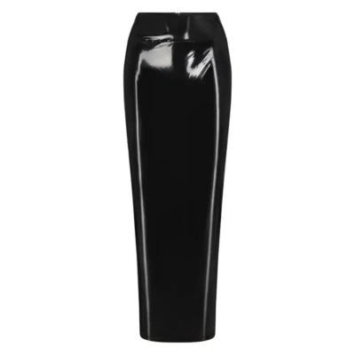SKIMS Size XXS Patent Faux Leather Swim Skirt Black Onyx CU-SKT-3656 2XS NEW - Image 1 of 4