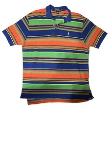 Men's Polo Ralph Lauren Shirt W/Logo Blue/Green Rainbow Stripe 100%Cotton XL - Picture 1 of 4