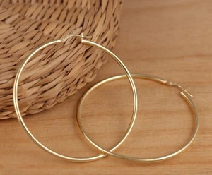 Yellow Gold Plated 925 Sterling Silver Classic Hoop Earrings 55mm Huggie Hoop - Picture 1 of 5