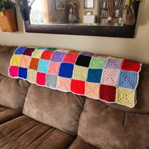 Vintage Afghan Square Crochet Sofa Couch 80s Throw Blanket Multi 40x50 - Picture 1 of 8