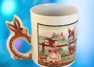 Mug Brown Bunny Rabbit Couple Beverage Coffee Tea Serving Cup Spring Easter - Picture 1 of 11