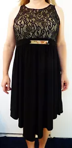 LILY MORGAN STILVOLLES SCHWARZES SPITZENTOP DEHNBAR ÄRMELLOSES KNIEKLEID L XL EUC - Bild 1 von 5