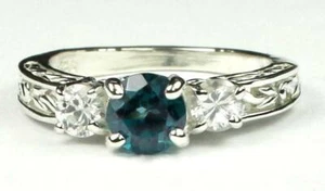 Anillo de compromiso de plata esterlina 925 para damas, topacio Paraiba con acentos, SR254 - Imagen 1 de 5