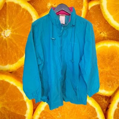 Jaqueta leve vintage Cottage Essentials azul/verde zíper completo capuz escondido GG - Imagem 1 de 4
