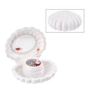 NEW White Shell Shape Magnetic Ballerina Musical Jewelry Box 7" L x 5.5"W - Picture 1 of 7