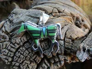 Southwestern Horse Stallion Sterling Silver 925 Gaspeite Gemstone Pendant G71 - Picture 1 of 8
