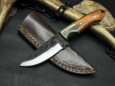 Handmade Carbon Steel Skinner knife Wood Handle, Leather Sheath - Image 1 of 4
