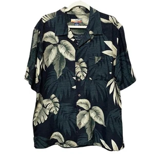 Havana Jack’s Cafe Silk Hawaiian Shirt Men’s L Tropical Leaf Print Short Sleeves - Picture 1 of 9