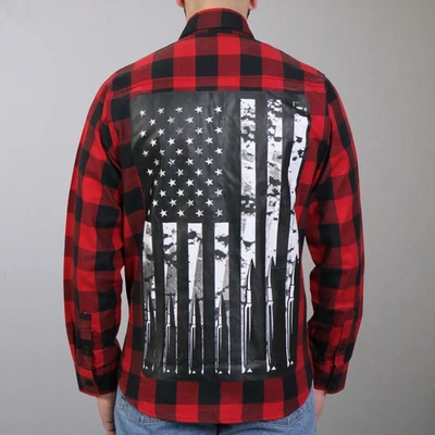 Hot Leathers American Flag Bullets Motorcycle Biker Plaid Flannel Shirt MEDIUM - Image 1 of 4