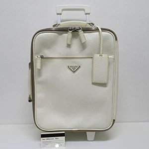 Prada Saffiano Travel Carry Bag Suitcase White Leather 30x42x17cm pre-owned - Picture 1 of 13