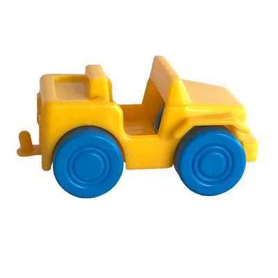 老式汽车玩具蓝色盒子玩具塑料吉普黄色带蓝色轮胎香港 — 第 1/4 张图片