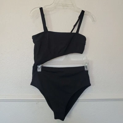 Shade & Shore 女式单肩蝴蝶结镂空泳装黑色 S 码 — 第 1/4 张图片