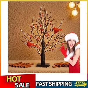 Christmas Vintage Glowing Tree with Cardinals, Aparntetit LED Glowing Tree 21'' - Picture 1 of 20