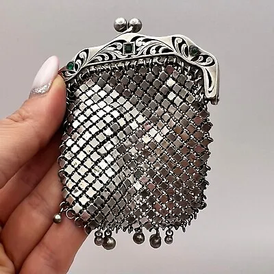 Women Purse Crystal Antique Chain Sterling Silver 925 Wallet Germany Collectible • 276.03$