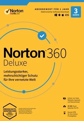 Norton 360 Deluxe / 3 Geräte / 1 Jahr inkl. 25GB Cloud / KEY (ESD) - Bild 1 von 2