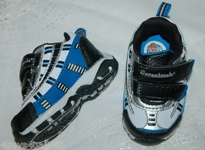 Baby Boys BLACK BLUE SILVER WHITE Athletic Tennis Shoes EASY ON OFF Size 2 - Picture 1 of 2