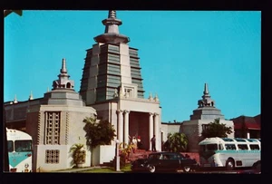 c1957 Nani Li'i tour bus at Nuuanu Soto Mission Buddhist Temple Hawaii postcard - Picture 1 of 2