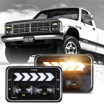 Faros LED negros de 4x6" para camioneta Dodge Dakota 1987-1990 haz alto rojo DRL Foto 1 de 4
