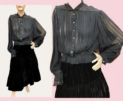 VTG 1940s "NEW LOOK" Chiffon BALLOON SLEEVE Cocktail Blouse & RAYON VELVET SKIRT - Image 1 of 4