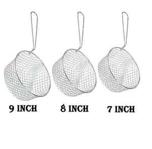7'' 8'' 9'' Chip Pan Fryer Baskets Strainer Mesh Wire Round Frying Buckets Fries - Picture 1 of 4