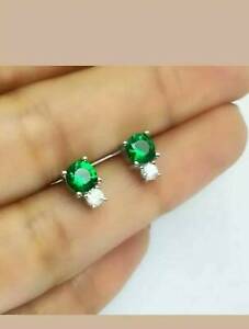 2Ct Round Cut Green Emerald Women's Lab Created Stud Earrings 14K White Gold FN