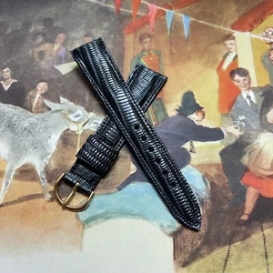 Correa de reloj Teju Genuino Teju Lagarto 19 mm vintage negro mate de lote antiguo - Imagen 1 de 5