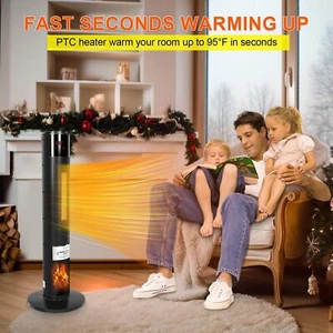 Home Tower Ceramic Heater w/ 3D Flame & Oscillation Function Touch Control Black - Picture 1 of 8