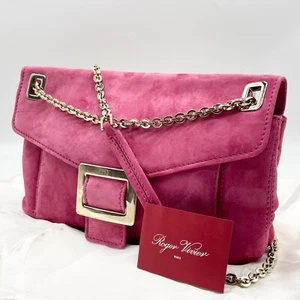 Auténtico Bolso de Hombro Roger Vivier Cadena Cuero Gamuza Rosa - Imagen 1 de 22