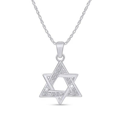 Collar colgante estrella de David de diamantes redondos naturales de 1/9 quilates de oro macizo de 18" de 10 k Foto 1 de 4