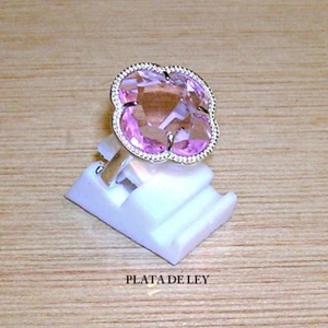 Bague Du Argent De 1º Loi 925 Et Vitre Rose Flor. Estuche.anillo Réglable - Picture 1 of 2