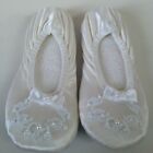 NEW! Flower Girl Flats Slippers White Beaded Bow Cushioned Miniature Bride Shoes