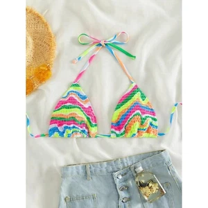Top bikini triangolo reggicalze a righe SHEIN a righe taglia M NUOVO - Foto 1 di 9