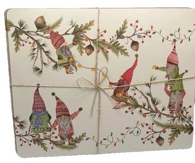 NEW Set Four 4 Pottery Barn Forest Gnome Christmas Spirit Cork Back Placemats - Image 1 of 4