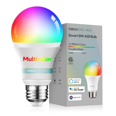 Smart WiFi A19 LED Bulb Multicolor RGBW Dimmable E26 Alexa Google Home 60W - Image 1 of 4
