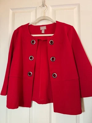 CHICO'S WOMEN'S SIZE 1 ROJO RED RIBBED OPEN GROMMET CUTOUT BLAZER JACKET - Image 1 of 4