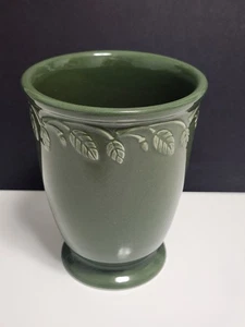 Longaberger Pottery Green Ceramic Embossed Ivy Planter Vase Desk Caddy 5" x 4" - Picture 1 of 5