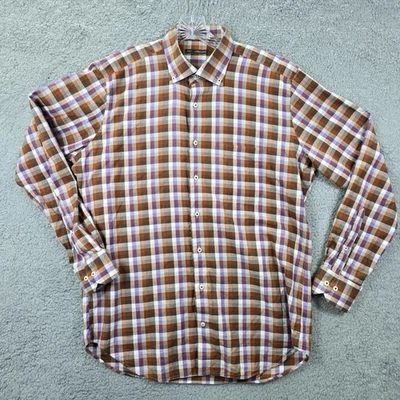 Camisa de algodón Peter Millar marrón y púrpura a cuadros con botones talla grande Foto 1 de 4