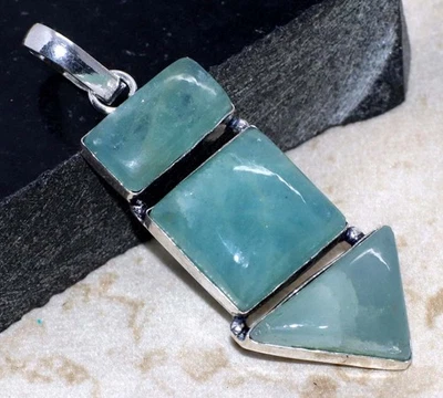 Colgante largo aguamarina enchapado en plata 925 2,4" único regalo GW Foto 1 de 3