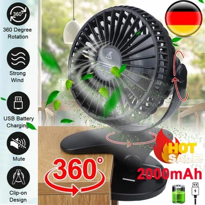 USB Tischventilator Akku Ventilator Mini Ventilator Fan Lüfte Clip Ventilator DE - Bild 1 von 4