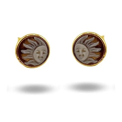 Orecchini a lobo Argento 925 cammeo sole inciso a mano gioiello artigianale - Immagine 1 di 4