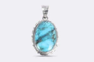 Thomas Francisco 925 Silver Bisbee Navajo Turquoise Pendant (14.35g.) - Picture 1 of 2