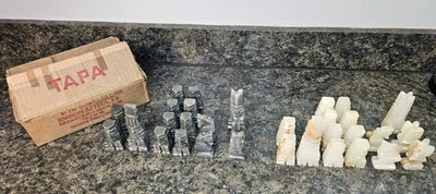 Vintage Set Marble / Stone Chess Pieces Complete Aztec Made in Mexico IOB - Image 1 of 4